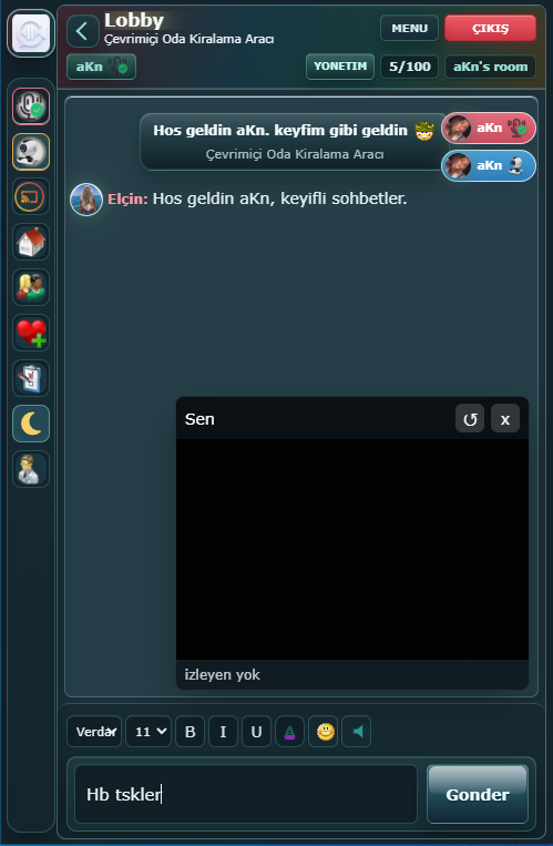 Sesli sohbet mobil koyu tema görünümü
