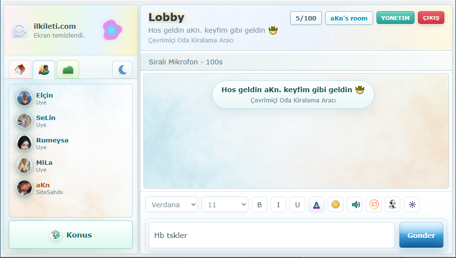 Sesli sohbet açık tema masaüstü görünümü